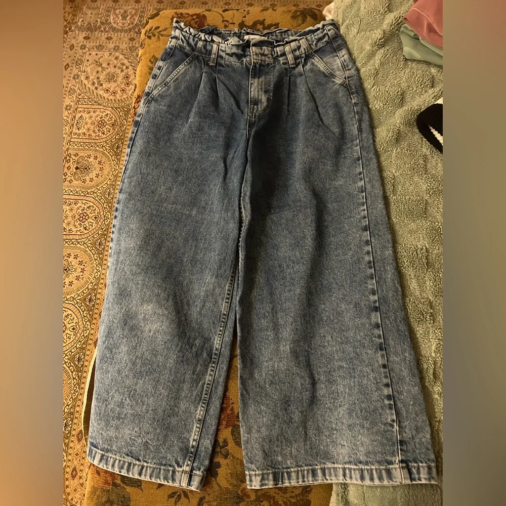 People pleated High Rise Blue Acid Wash Wide-Leg Jeans Size 28 - Picture 7 of 13